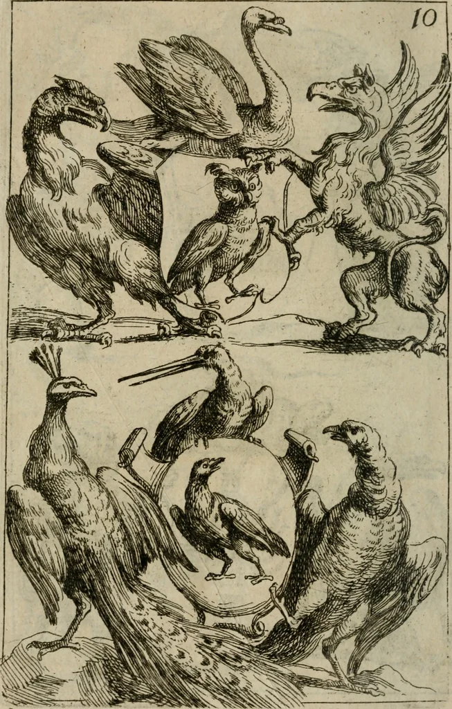 An illustration from Recueil d'emblêmes, devises, medailles, et figures hieroglyphiques, au nombre de plus de douze cent, avec leurs explications : accompagné de plus de deux mille chiffres fleuronnez simples, doubles & triples : d'une manière nouvelle & fort curieuse pour tous les noms imaginables : avec les tenants, supports, & cimiers servans aux ornemens des armes : cet ouvrage qui est enrichy de deux cens cinquante planches en taille-douce, est très-utile aux graveurs, peintres, sculpteurs, orfevres, brodeurs, serruriers, & à tous ceux qui travaillent au dessein, 1724, leaf 347