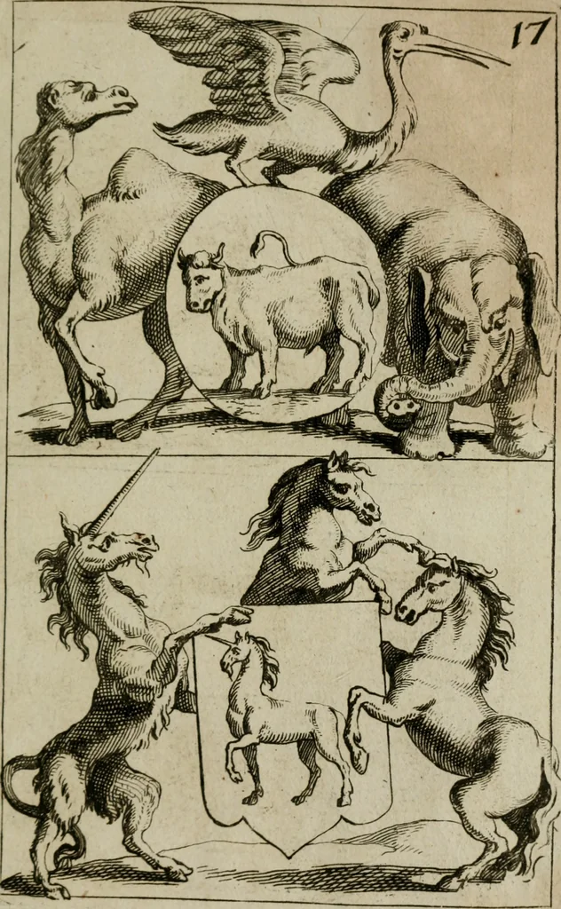 An illustration from Recueil d'emblêmes, devises, medailles, et figures hieroglyphiques, au nombre de plus de douze cent, avec leurs explications : accompagné de plus de deux mille chiffres fleuronnez simples, doubles & triples : d'une manière nouvelle & fort curieuse pour tous les noms imaginables : avec les tenants, supports, & cimiers servans aux ornemens des armes : cet ouvrage qui est enrichy de deux cens cinquante planches en taille-douce, est très-utile aux graveurs, peintres, sculpteurs, orfevres, brodeurs, serruriers, & à tous ceux qui travaillent au dessein, 1724, leaf 354