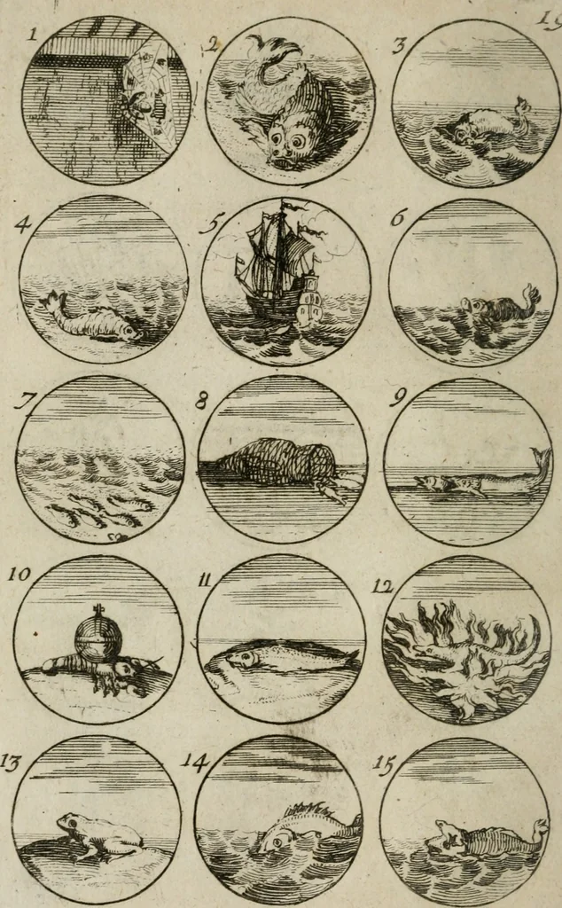 An illustration from Recueil d'emblêmes, devises, medailles, et figures hieroglyphiques, au nombre de plus de douze cent, avec leurs explications : accompagné de plus de deux mille chiffres fleuronnez simples, doubles & triples : d'une manière nouvelle & fort curieuse pour tous les noms imaginables : avec les tenants, supports, & cimiers servans aux ornemens des armes : cet ouvrage qui est enrichy de deux cens cinquante planches en taille-douce, est très-utile aux graveurs, peintres, sculpteurs, orfevres, brodeurs, serruriers, & à tous ceux qui travaillent au dessein, 1724, leaf 51