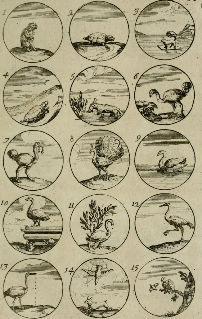 An illustration from Recueil d'emblêmes, devises, medailles, et figures hieroglyphiques, au nombre de plus de douze cent, avec leurs explications : accompagné de plus de deux mille chiffres fleuronnez simples, doubles & triples : d'une manière nouvelle & fort curieuse pour tous les noms imaginables : avec les tenants, supports, & cimiers servans aux ornemens des armes : cet ouvrage qui est enrichy de deux cens cinquante planches en taille-douce, est très-utile aux graveurs, peintres, sculpteurs, orfevres, brodeurs, serruriers, & à tous ceux qui travaillent au dessein, 1724, leaf 54
