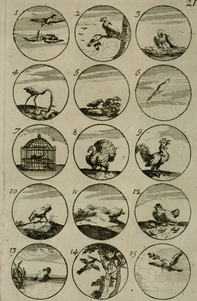 An illustration from Recueil d'emblêmes, devises, medailles, et figures hieroglyphiques, au nombre de plus de douze cent, avec leurs explications : accompagné de plus de deux mille chiffres fleuronnez simples, doubles & triples : d'une manière nouvelle & fort curieuse pour tous les noms imaginables : avec les tenants, supports, & cimiers servans aux ornemens des armes : cet ouvrage qui est enrichy de deux cens cinquante planches en taille-douce, est très-utile aux graveurs, peintres, sculpteurs, orfevres, brodeurs, serruriers, & à tous ceux qui travaillent au dessein, 1724, leaf 55