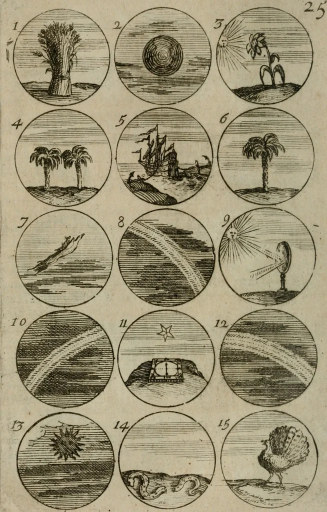 An illustration from Recueil d'emblêmes, devises, medailles, et figures hieroglyphiques, au nombre de plus de douze cent, avec leurs explications : accompagné de plus de deux mille chiffres fleuronnez simples, doubles & triples : d'une manière nouvelle & fort curieuse pour tous les noms imaginables : avec les tenants, supports, & cimiers servans aux ornemens des armes : cet ouvrage qui est enrichy de deux cens cinquante planches en taille-douce, est très-utile aux graveurs, peintres, sculpteurs, orfevres, brodeurs, serruriers, & à tous ceux qui travaillent au dessein, 1724, leaf 63