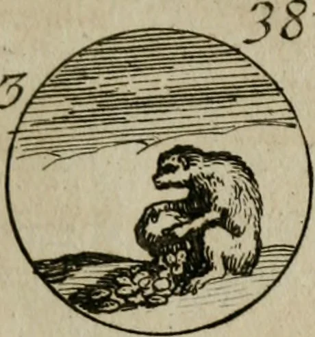 An illustration from Recueil d'emblêmes, devises, medailles, et figures hieroglyphiques, au nombre de plus de douze cent, avec leurs explications : accompagné de plus de deux mille chiffres fleuronnez simples, doubles & triples : d'une manière nouvelle & fort curieuse pour tous les noms imaginables : avec les tenants, supports, & cimiers servans aux ornemens des armes : cet ouvrage qui est enrichy de deux cens cinquante planches en taille-douce, est très-utile aux graveurs, peintres, sculpteurs, orfevres, brodeurs, serruriers, & à tous ceux qui travaillent au dessein, 1724, leaf 90