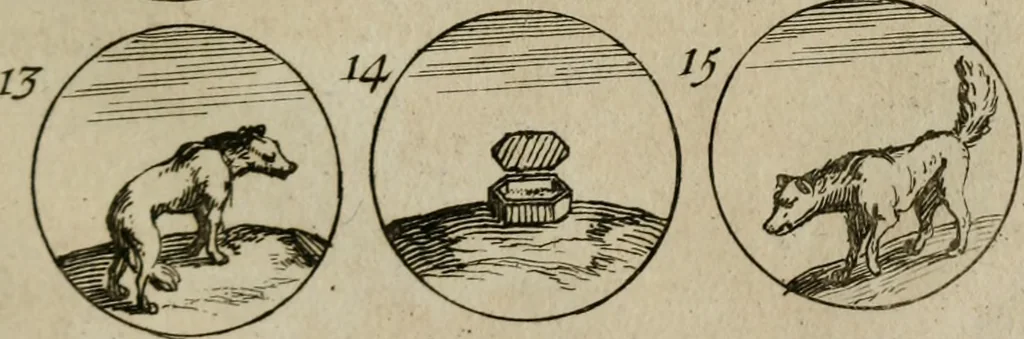 An illustration from Recueil d'emblêmes, devises, medailles, et figures hieroglyphiques, au nombre de plus de douze cent, avec leurs explications : accompagné de plus de deux mille chiffres fleuronnez simples, doubles & triples : d'une manière nouvelle & fort curieuse pour tous les noms imaginables : avec les tenants, supports, & cimiers servans aux ornemens des armes : cet ouvrage qui est enrichy de deux cens cinquante planches en taille-douce, est très-utile aux graveurs, peintres, sculpteurs, orfevres, brodeurs, serruriers, & à tous ceux qui travaillent au dessein, 1724, leaf 90