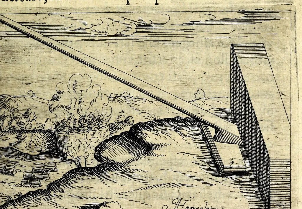 An illustration from Recueil de plusieurs machines militaires et feux artificiels pour la guerre & recreation : auec l'alphabet de Trittemius par laquelle chacun qui sçait escrire peut promptement composer congruement en latin, aussi le moyen d'escrire la nuict á son amy absent, 1620, leaf 35