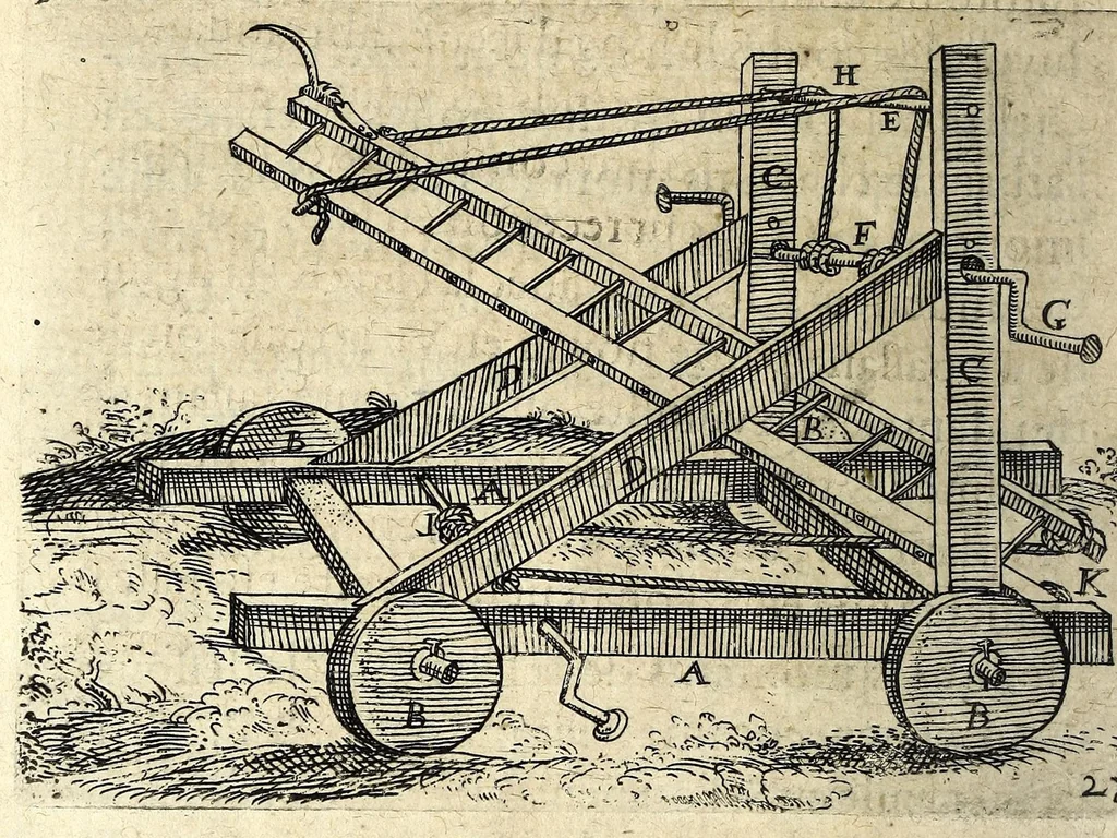 An illustration from Recueil de plusieurs machines militaires et feux artificiels pour la guerre & recreation : auec l'alphabet de Trittemius par laquelle chacun qui sçait escrire peut promptement composer congruement en latin, aussi le moyen d'escrire la nuict á son amy absent, 1620, leaf 86