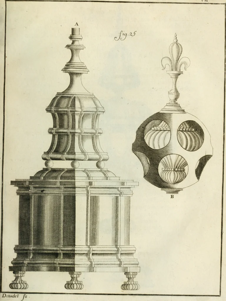 An illustration from Recueil d'ouvrages curieux de mathematique et de mecanique; ou, Description du cabinet de monsieur Grollier de Serviere, 1719, leaf 54