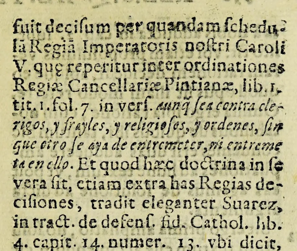 An illustration from Reflectionum canonicarum in secundum decretalium librum. : Quibus non solum difficilia iura in scholis enodantur, verùm & variae resoluuntur quaestiones, tam studiosis, quàm iudicibus & forensium causarum patronis vtiles, & necessariae; simulq[ue] additur quid in cuiusuis casus specie nuperis sit constitutionibus Pontificijs decisum; quidquè regijs schedis ordinatum ad Peruani regni ecclesiasticam, saecularemquè gubernationem. Tomus primus, D. Philippo IV. Hispaniarvm, et Indiarvm regi Catholico, ac potentissimo, ipsiusq[ue], supremo earundem Indiarum consilio. D. E C., 1633, leaf 377