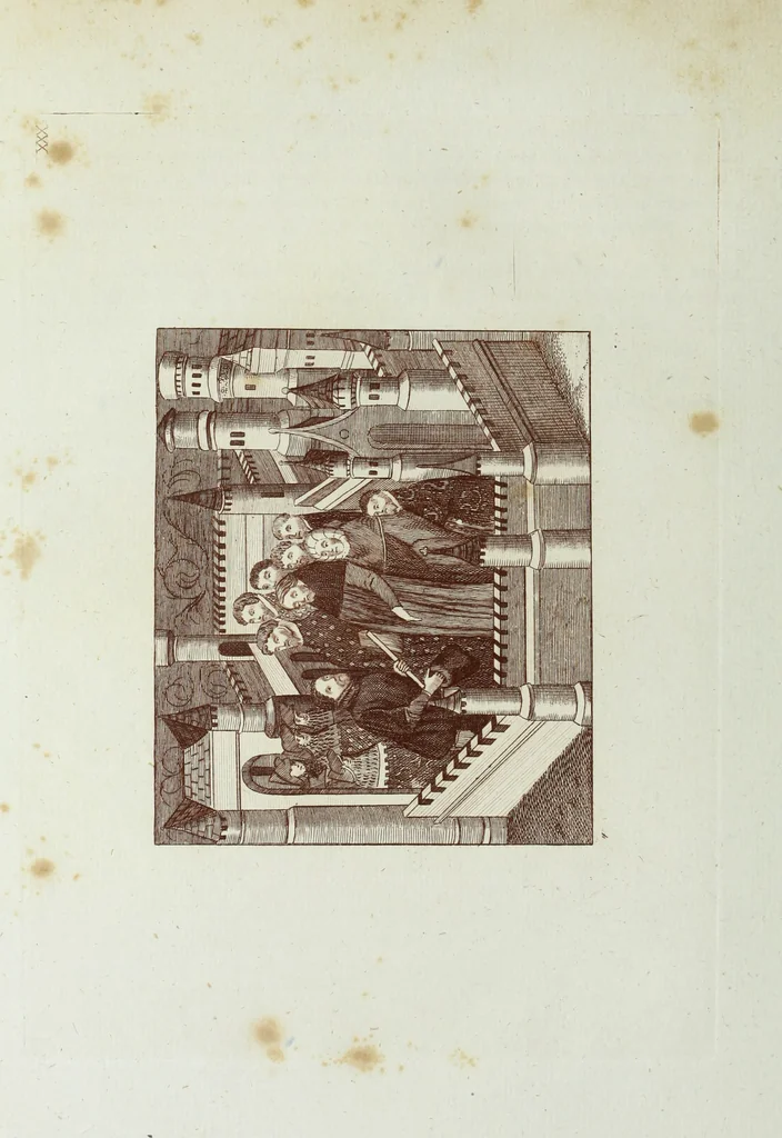 An illustration from The regal and ecclesiastical antiquities of England : containing the representations of all the English monarchs from Edward the Confessor to Henry the Eighth : together with many of the great persons that were eminent under their several reigns : on sixty copper plates, engraved by the author, the whole carefully collected from ancient illuminated manuscripts, 1793, leaf 129