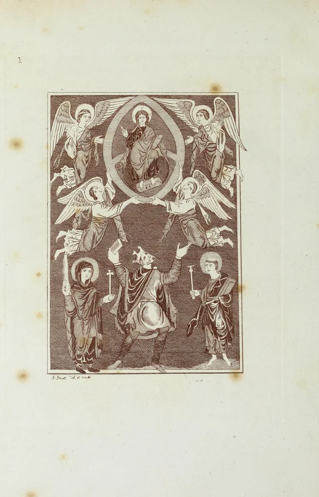 An illustration from The regal and ecclesiastical antiquities of England : containing the representations of all the English monarchs from Edward the Confessor to Henry the Eighth : together with many of the great persons that were eminent under their several reigns : on sixty copper plates, engraved by the author, the whole carefully collected from ancient illuminated manuscripts, 1793, leaf 13