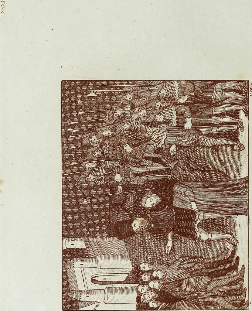 An illustration from The regal and ecclesiastical antiquities of England : containing the representations of all the English monarchs from Edward the Confessor to Henry the Eighth : together with many of the great persons that were eminent under their several reigns : on sixty copper plates, engraved by the author, the whole carefully collected from ancient illuminated manuscripts, 1793, leaf 133