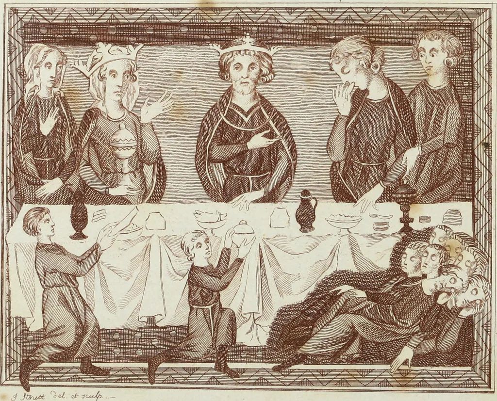 An illustration from The regal and ecclesiastical antiquities of England : containing the representations of all the English monarchs from Edward the Confessor to Henry the Eighth : together with many of the great persons that were eminent under their several reigns : on sixty copper plates, engraved by the author, the whole carefully collected from ancient illuminated manuscripts, 1793, leaf 17