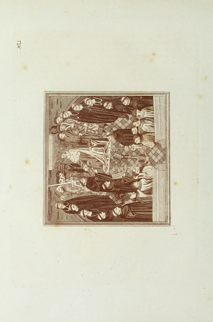 An illustration from The regal and ecclesiastical antiquities of England : containing the representations of all the English monarchs from Edward the Confessor to Henry the Eighth : together with many of the great persons that were eminent under their several reigns : on sixty copper plates, engraved by the author, the whole carefully collected from ancient illuminated manuscripts, 1793, leaf 173