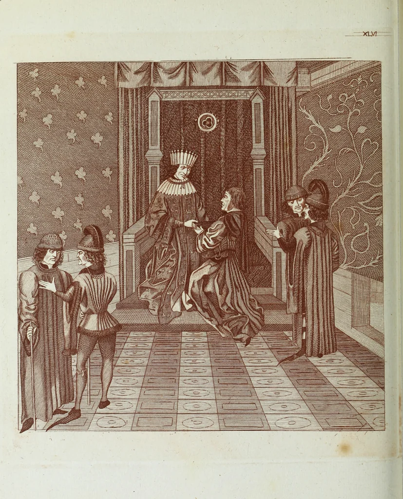 An illustration from The regal and ecclesiastical antiquities of England : containing the representations of all the English monarchs from Edward the Confessor to Henry the Eighth : together with many of the great persons that were eminent under their several reigns : on sixty copper plates, engraved by the author, the whole carefully collected from ancient illuminated manuscripts, 1793, leaf 193
