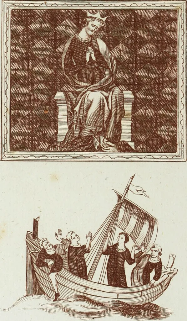 An illustration from The regal and ecclesiastical antiquities of England : containing the representations of all the English monarchs from Edward the Confessor to Henry the Eighth : together with many of the great persons that were eminent under their several reigns : on sixty copper plates, engraved by the author, the whole carefully collected from ancient illuminated manuscripts, 1793, leaf 213