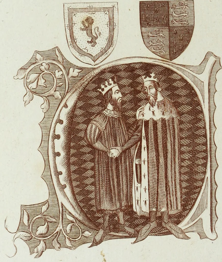 An illustration from The regal and ecclesiastical antiquities of England : containing the representations of all the English monarchs from Edward the Confessor to Henry the Eighth : together with many of the great persons that were eminent under their several reigns : on sixty copper plates, engraved by the author, the whole carefully collected from ancient illuminated manuscripts, 1793, leaf 221