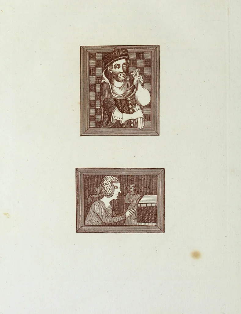 An illustration from The regal and ecclesiastical antiquities of England : containing the representations of all the English monarchs from Edward the Confessor to Henry the Eighth : together with many of the great persons that were eminent under their several reigns : on sixty copper plates, engraved by the author, the whole carefully collected from ancient illuminated manuscripts, 1793, leaf 229