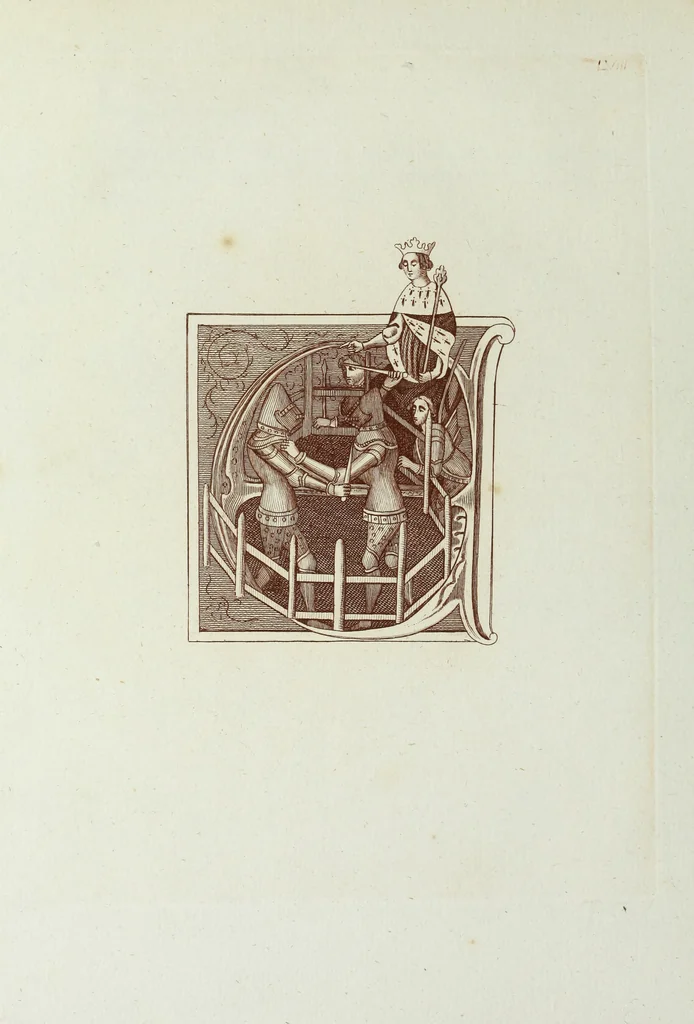 An illustration from The regal and ecclesiastical antiquities of England : containing the representations of all the English monarchs from Edward the Confessor to Henry the Eighth : together with many of the great persons that were eminent under their several reigns : on sixty copper plates, engraved by the author, the whole carefully collected from ancient illuminated manuscripts, 1793, leaf 241