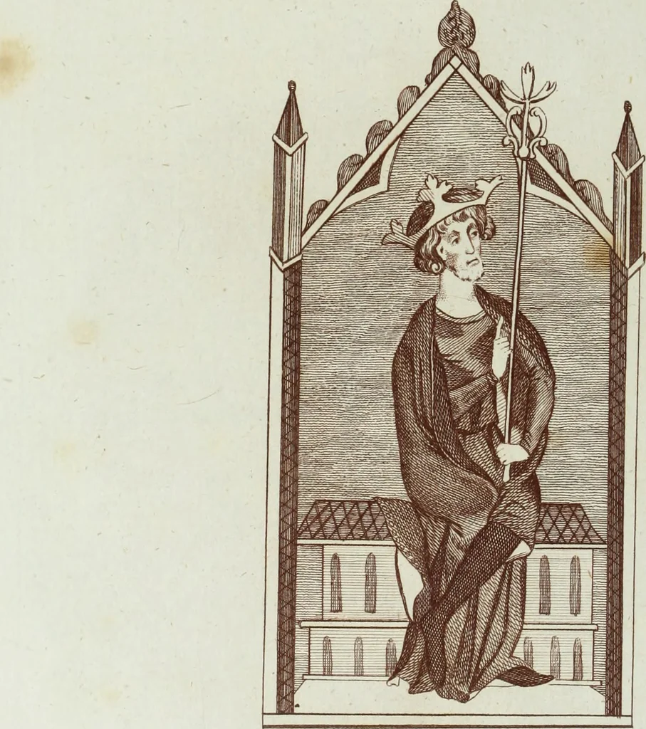 An illustration from The regal and ecclesiastical antiquities of England : containing the representations of all the English monarchs from Edward the Confessor to Henry the Eighth : together with many of the great persons that were eminent under their several reigns : on sixty copper plates, engraved by the author, the whole carefully collected from ancient illuminated manuscripts, 1793, leaf 25