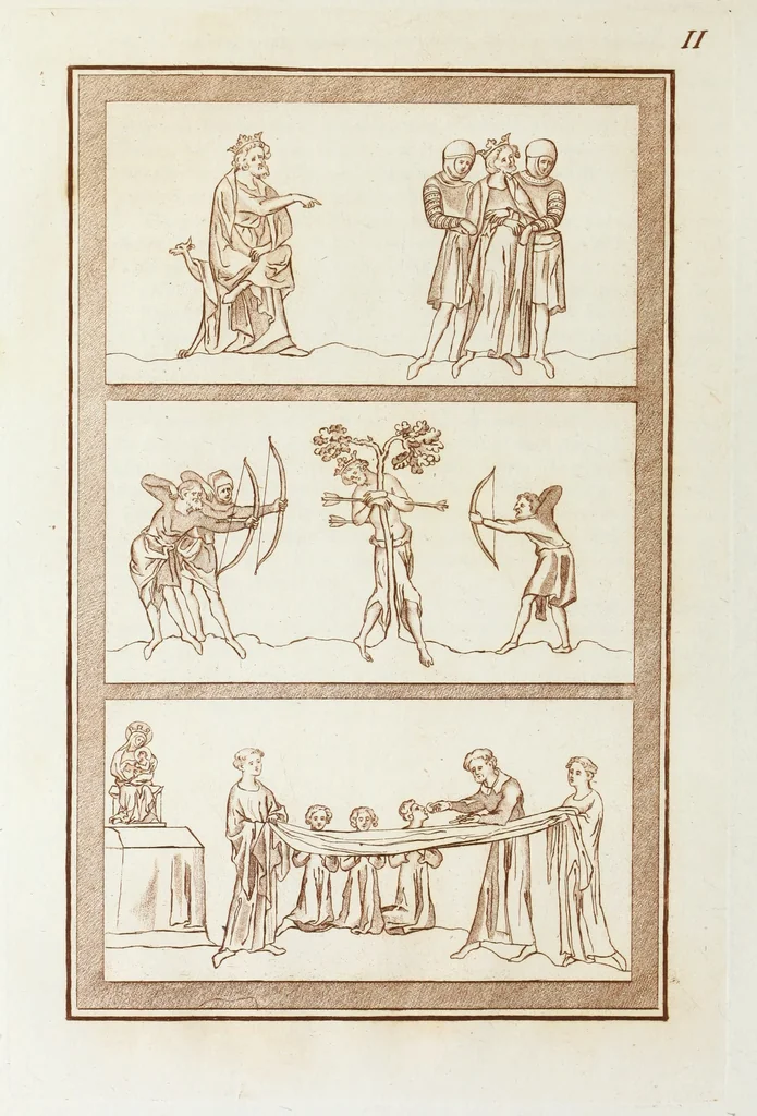An illustration from The regal and ecclesiastical antiquities of England : containing the representations of all the English monarchs from Edward the Confessor to Henry the Eighth : together with many of the great persons that were eminent under their several reigns : on sixty copper plates, engraved by the author, the whole carefully collected from ancient illuminated manuscripts, 1793, leaf 265
