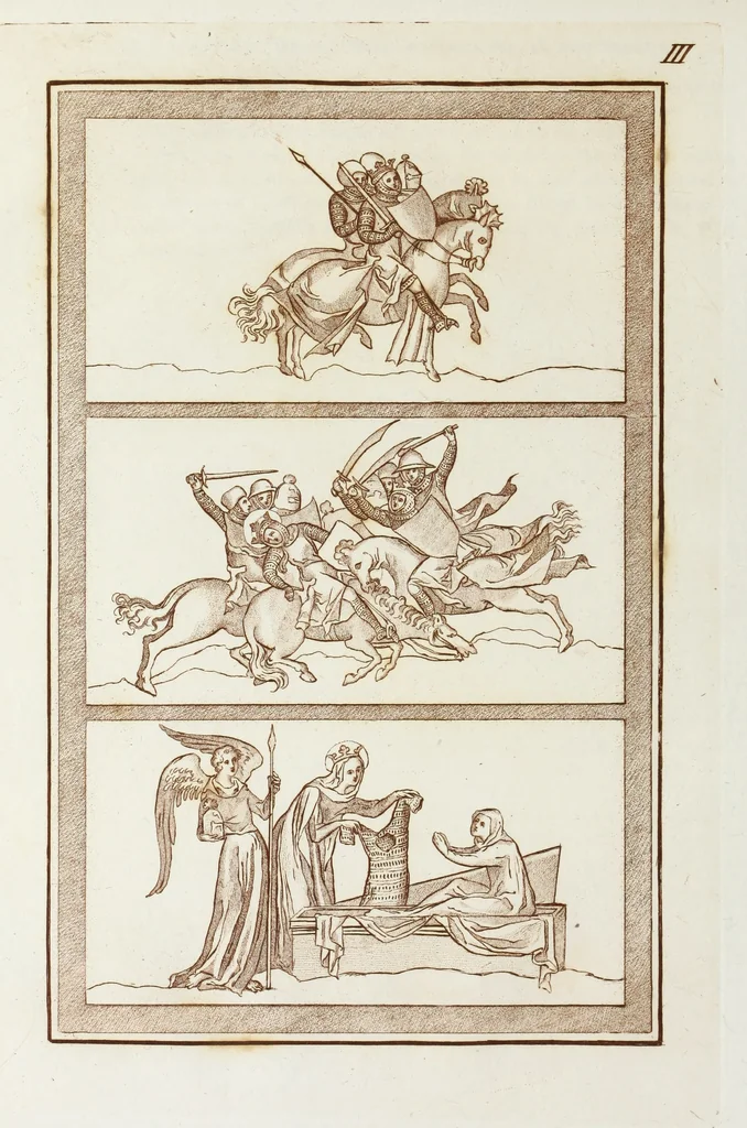 An illustration from The regal and ecclesiastical antiquities of England : containing the representations of all the English monarchs from Edward the Confessor to Henry the Eighth : together with many of the great persons that were eminent under their several reigns : on sixty copper plates, engraved by the author, the whole carefully collected from ancient illuminated manuscripts, 1793, leaf 269