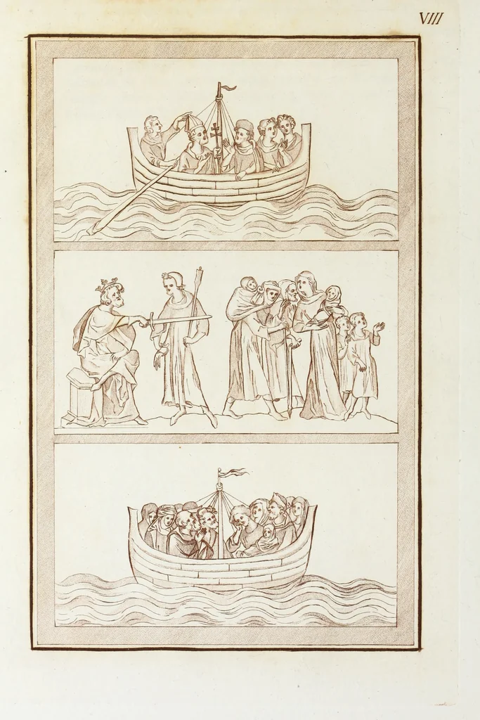 An illustration from The regal and ecclesiastical antiquities of England : containing the representations of all the English monarchs from Edward the Confessor to Henry the Eighth : together with many of the great persons that were eminent under their several reigns : on sixty copper plates, engraved by the author, the whole carefully collected from ancient illuminated manuscripts, 1793, leaf 289