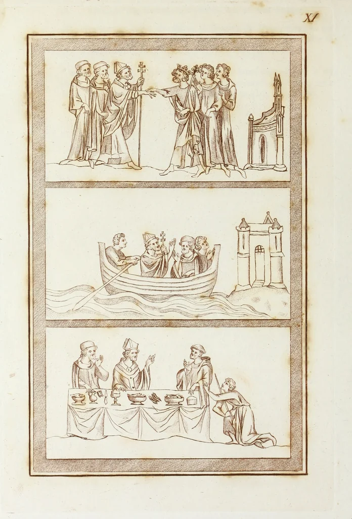 An illustration from The regal and ecclesiastical antiquities of England : containing the representations of all the English monarchs from Edward the Confessor to Henry the Eighth : together with many of the great persons that were eminent under their several reigns : on sixty copper plates, engraved by the author, the whole carefully collected from ancient illuminated manuscripts, 1793, leaf 301