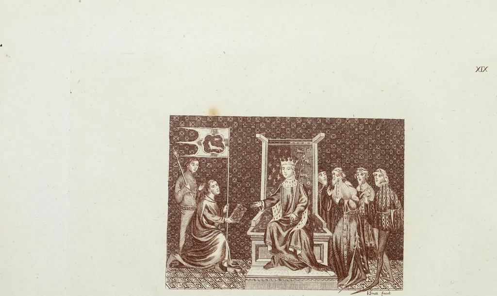 An illustration from The regal and ecclesiastical antiquities of England : containing the representations of all the English monarchs from Edward the Confessor to Henry the Eighth : together with many of the great persons that were eminent under their several reigns : on sixty copper plates, engraved by the author, the whole carefully collected from ancient illuminated manuscripts, 1793, leaf 85