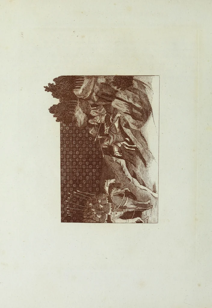 An illustration from The regal and ecclesiastical antiquities of England : containing the representations of all the English monarchs from Edward the Confessor to Henry the Eighth : together with many of the great persons that were eminent under their several reigns : on sixty copper plates, engraved by the author, the whole carefully collected from ancient illuminated manuscripts, 1793, leaf 97