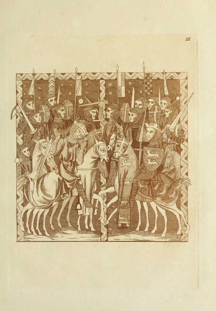 An illustration from The regal and ecclesiastical antiquities of England : containing the representations of all the English monarchs from Edward the Confessor to Henry the Eighth : together with many of the great persons that were eminent under their several reigns : the whole carefully collected from ancient illuminated manuscripts, 1777, leaf 138