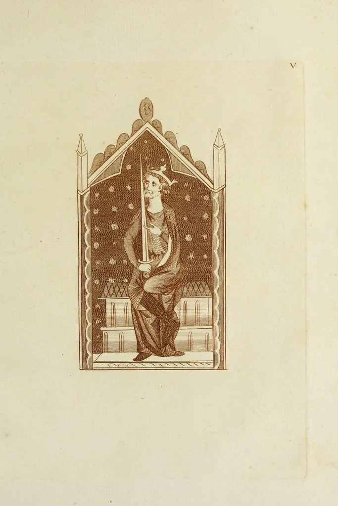 An illustration from The regal and ecclesiastical antiquities of England : containing the representations of all the English monarchs from Edward the Confessor to Henry the Eighth : together with many of the great persons that were eminent under their several reigns : the whole carefully collected from ancient illuminated manuscripts, 1777, leaf 142