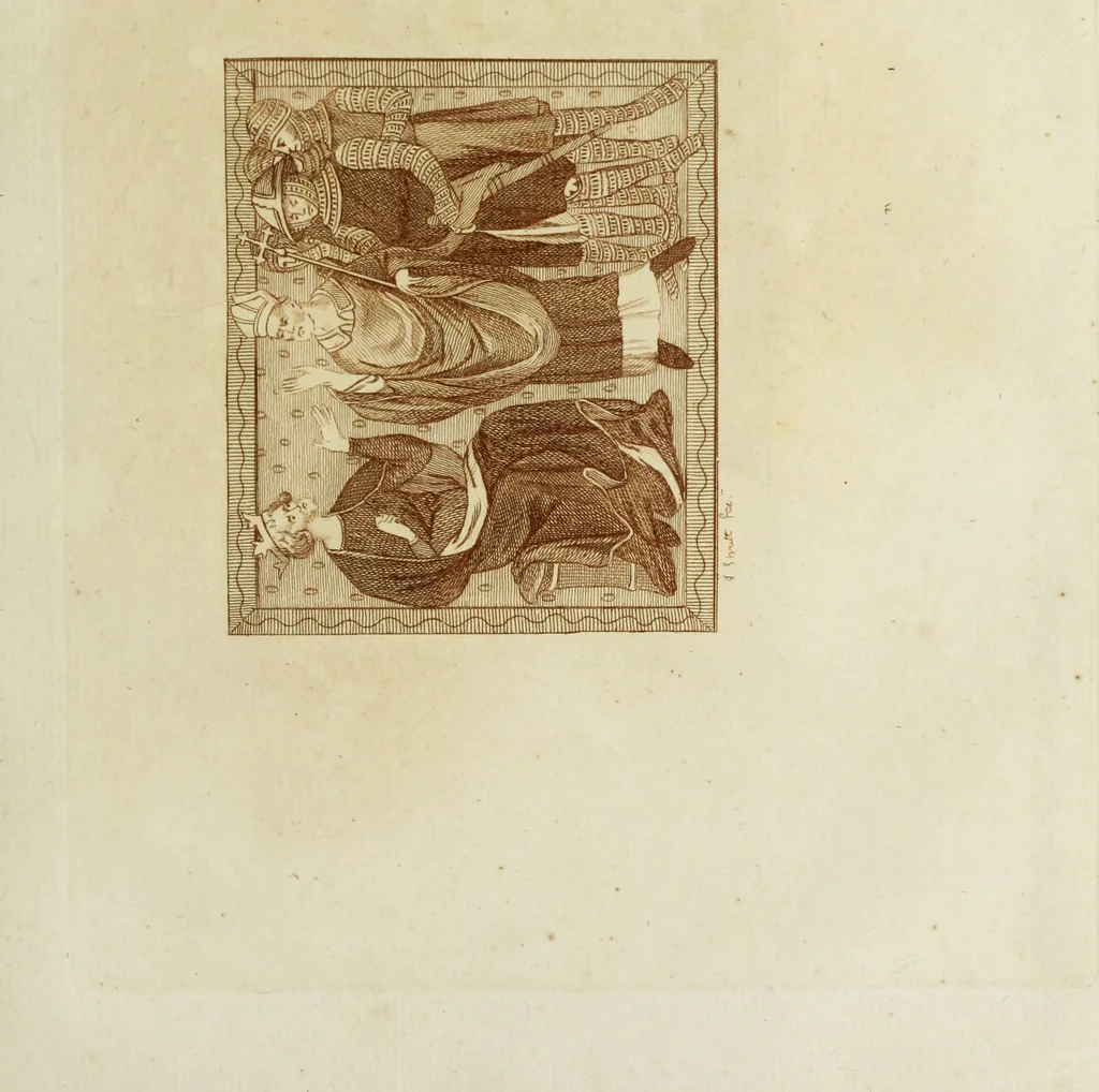 An illustration from The regal and ecclesiastical antiquities of England : containing the representations of all the English monarchs from Edward the Confessor to Henry the Eighth : together with many of the great persons that were eminent under their several reigns : the whole carefully collected from ancient illuminated manuscripts, 1777, leaf 148