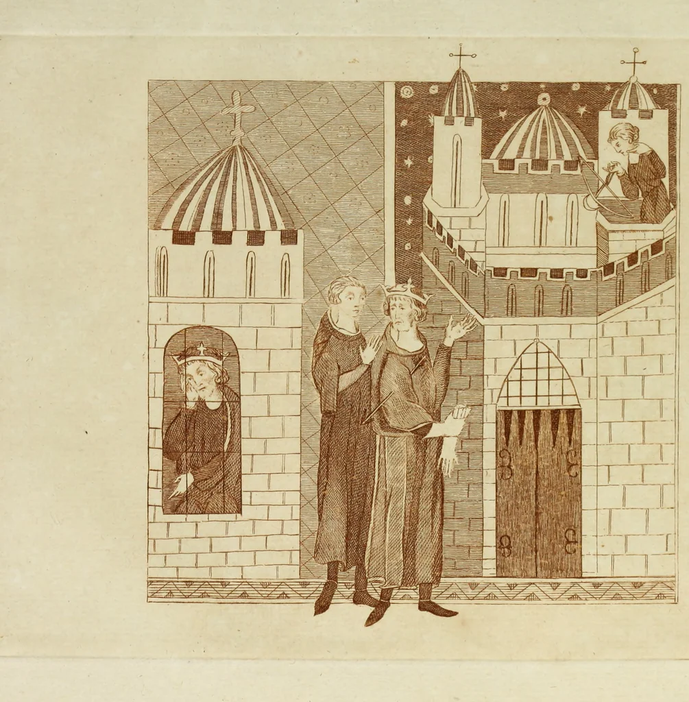 An illustration from The regal and ecclesiastical antiquities of England : containing the representations of all the English monarchs from Edward the Confessor to Henry the Eighth : together with many of the great persons that were eminent under their several reigns : the whole carefully collected from ancient illuminated manuscripts, 1777, leaf 152