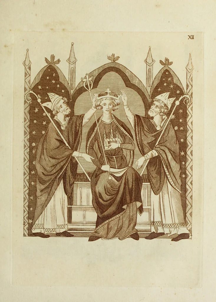 An illustration from The regal and ecclesiastical antiquities of England : containing the representations of all the English monarchs from Edward the Confessor to Henry the Eighth : together with many of the great persons that were eminent under their several reigns : the whole carefully collected from ancient illuminated manuscripts, 1777, leaf 156