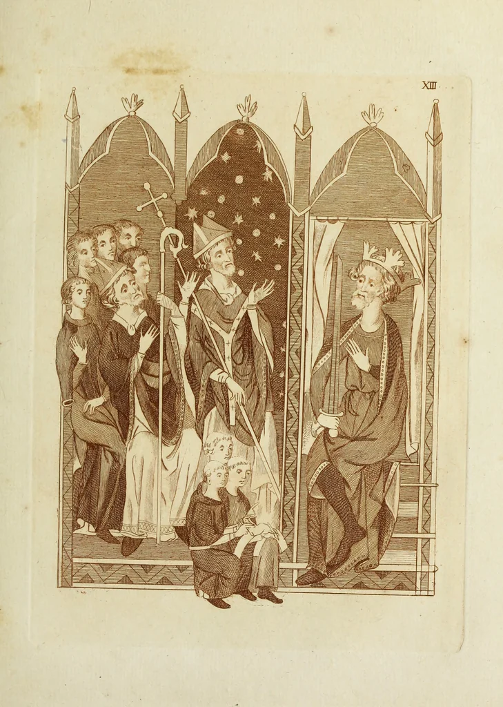 An illustration from The regal and ecclesiastical antiquities of England : containing the representations of all the English monarchs from Edward the Confessor to Henry the Eighth : together with many of the great persons that were eminent under their several reigns : the whole carefully collected from ancient illuminated manuscripts, 1777, leaf 158