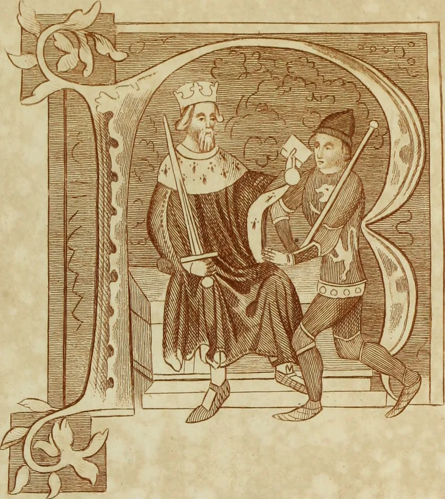 An illustration from The regal and ecclesiastical antiquities of England : containing the representations of all the English monarchs from Edward the Confessor to Henry the Eighth : together with many of the great persons that were eminent under their several reigns : the whole carefully collected from ancient illuminated manuscripts, 1777, leaf 160