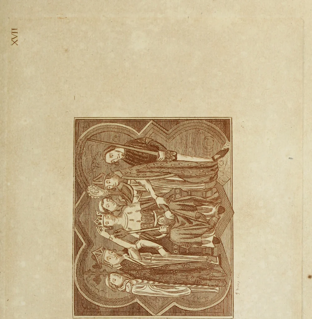 An illustration from The regal and ecclesiastical antiquities of England : containing the representations of all the English monarchs from Edward the Confessor to Henry the Eighth : together with many of the great persons that were eminent under their several reigns : the whole carefully collected from ancient illuminated manuscripts, 1777, leaf 166