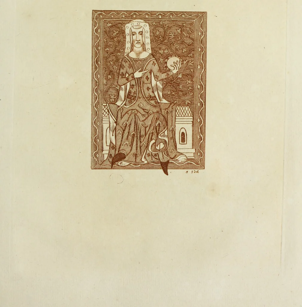 An illustration from The regal and ecclesiastical antiquities of England : containing the representations of all the English monarchs from Edward the Confessor to Henry the Eighth : together with many of the great persons that were eminent under their several reigns : the whole carefully collected from ancient illuminated manuscripts, 1777, leaf 202