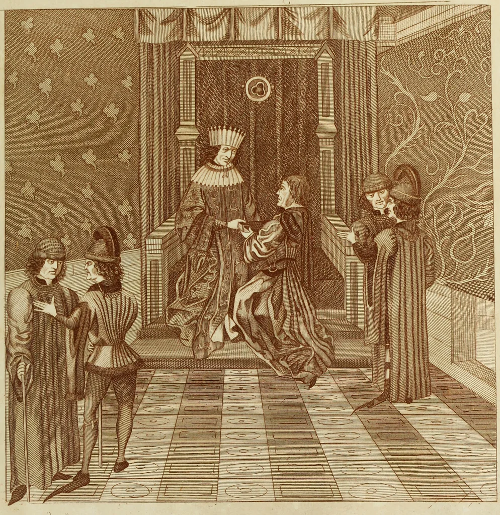 An illustration from The regal and ecclesiastical antiquities of England : containing the representations of all the English monarchs from Edward the Confessor to Henry the Eighth : together with many of the great persons that were eminent under their several reigns : the whole carefully collected from ancient illuminated manuscripts, 1777, leaf 224