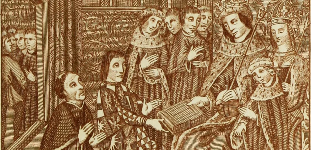 An illustration from The regal and ecclesiastical antiquities of England : containing the representations of all the English monarchs from Edward the Confessor to Henry the Eighth : together with many of the great persons that were eminent under their several reigns : the whole carefully collected from ancient illuminated manuscripts, 1777, leaf 226