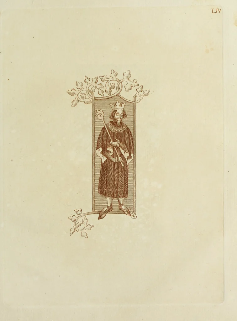 An illustration from The regal and ecclesiastical antiquities of England : containing the representations of all the English monarchs from Edward the Confessor to Henry the Eighth : together with many of the great persons that were eminent under their several reigns : the whole carefully collected from ancient illuminated manuscripts, 1777, leaf 240