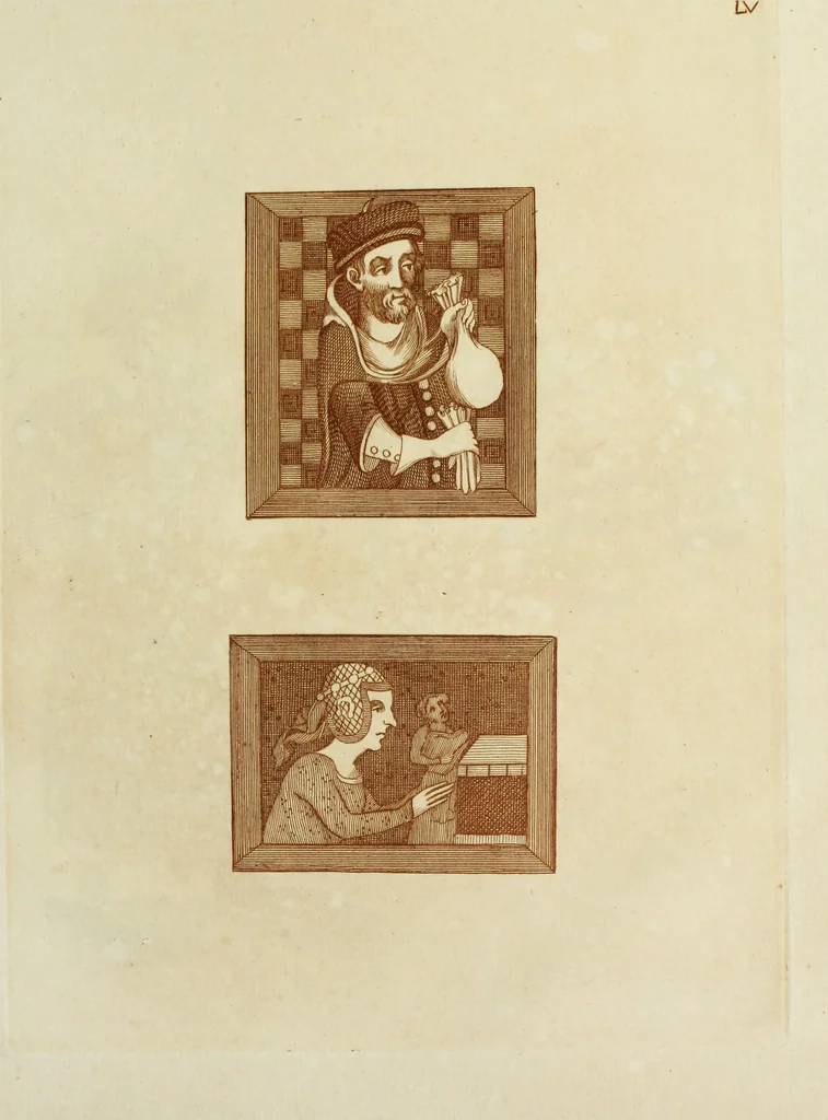 An illustration from The regal and ecclesiastical antiquities of England : containing the representations of all the English monarchs from Edward the Confessor to Henry the Eighth : together with many of the great persons that were eminent under their several reigns : the whole carefully collected from ancient illuminated manuscripts, 1777, leaf 242