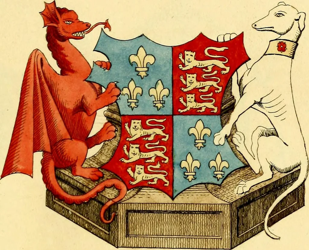 An illustration from Regal heraldry; the armorial insignia of the Kings and Queens of England, from coeval authorities, 1821, leaf 130