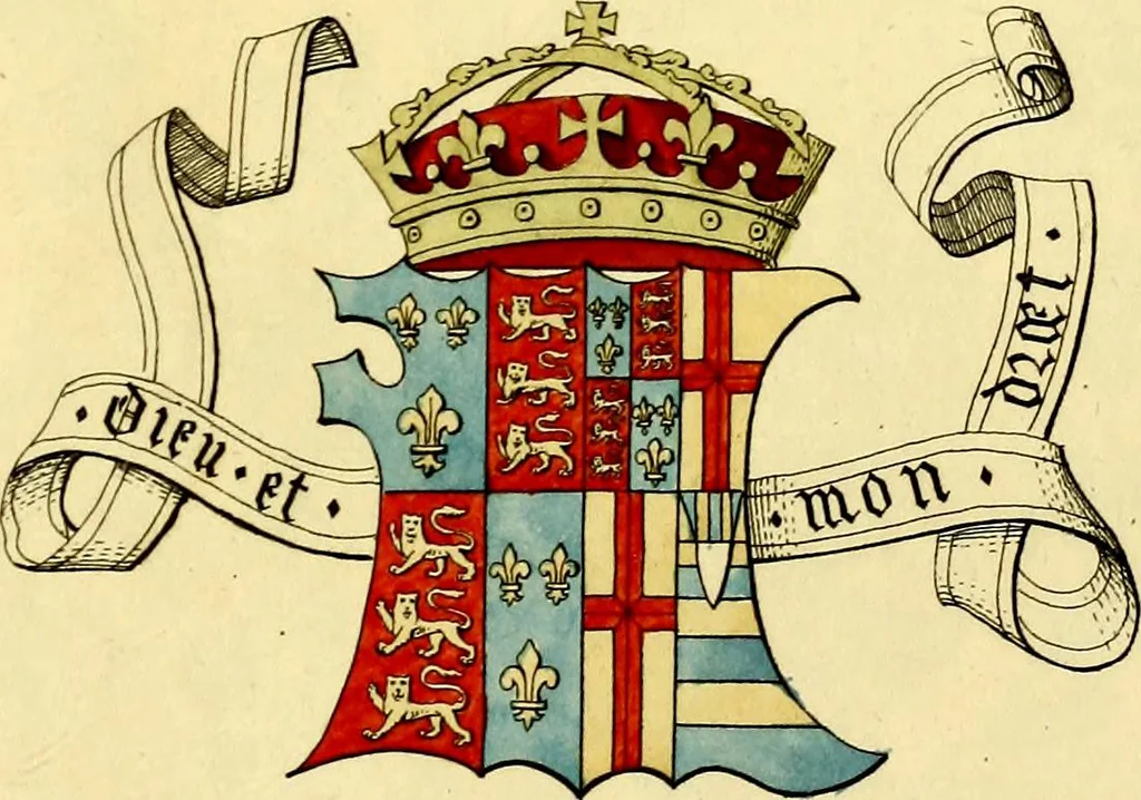 An illustration from Regal heraldry; the armorial insignia of the Kings and Queens of England, from coeval authorities, 1821, leaf 130