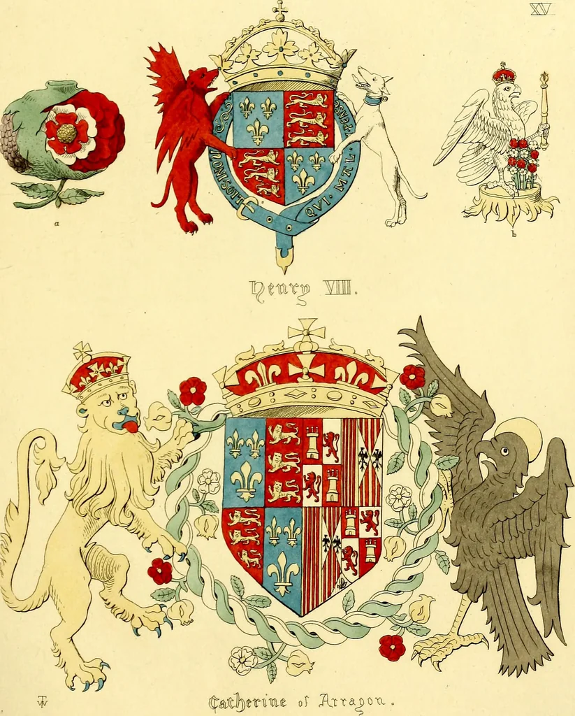 An illustration from Regal heraldry; the armorial insignia of the Kings and Queens of England, from coeval authorities, 1821, leaf 132
