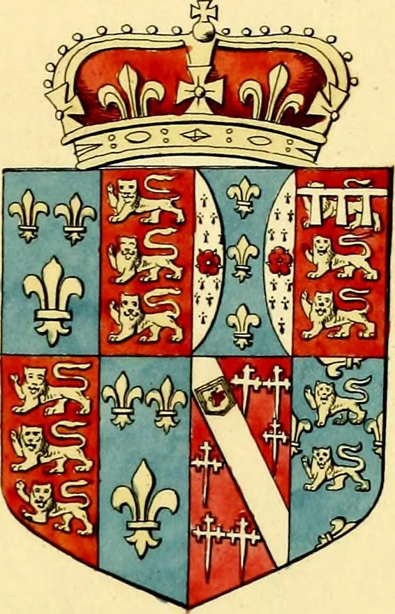 An illustration from Regal heraldry; the armorial insignia of the Kings and Queens of England, from coeval authorities, 1821, leaf 136