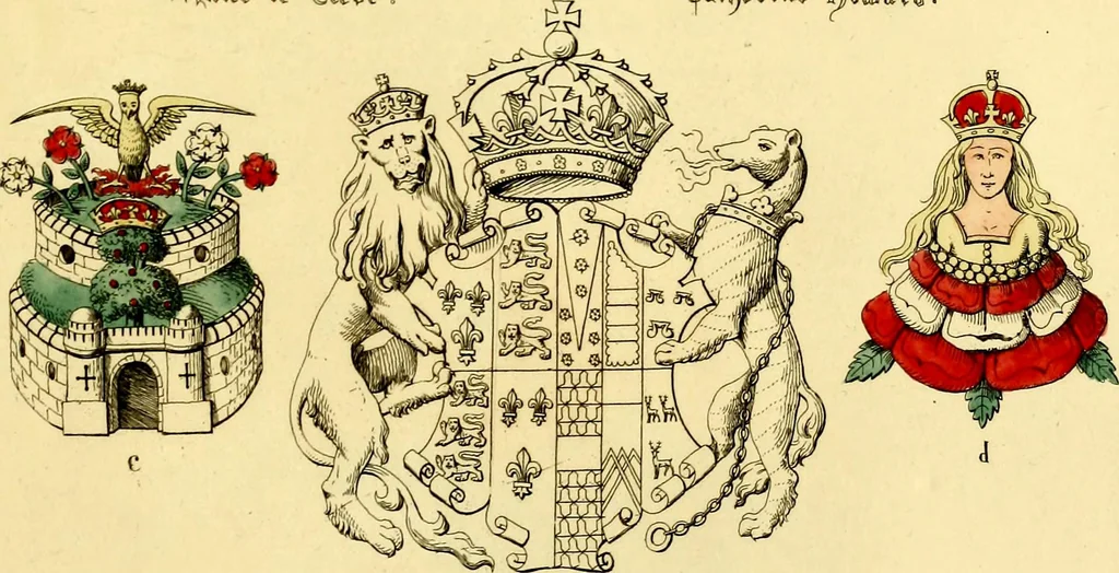 An illustration from Regal heraldry; the armorial insignia of the Kings and Queens of England, from coeval authorities, 1821, leaf 136
