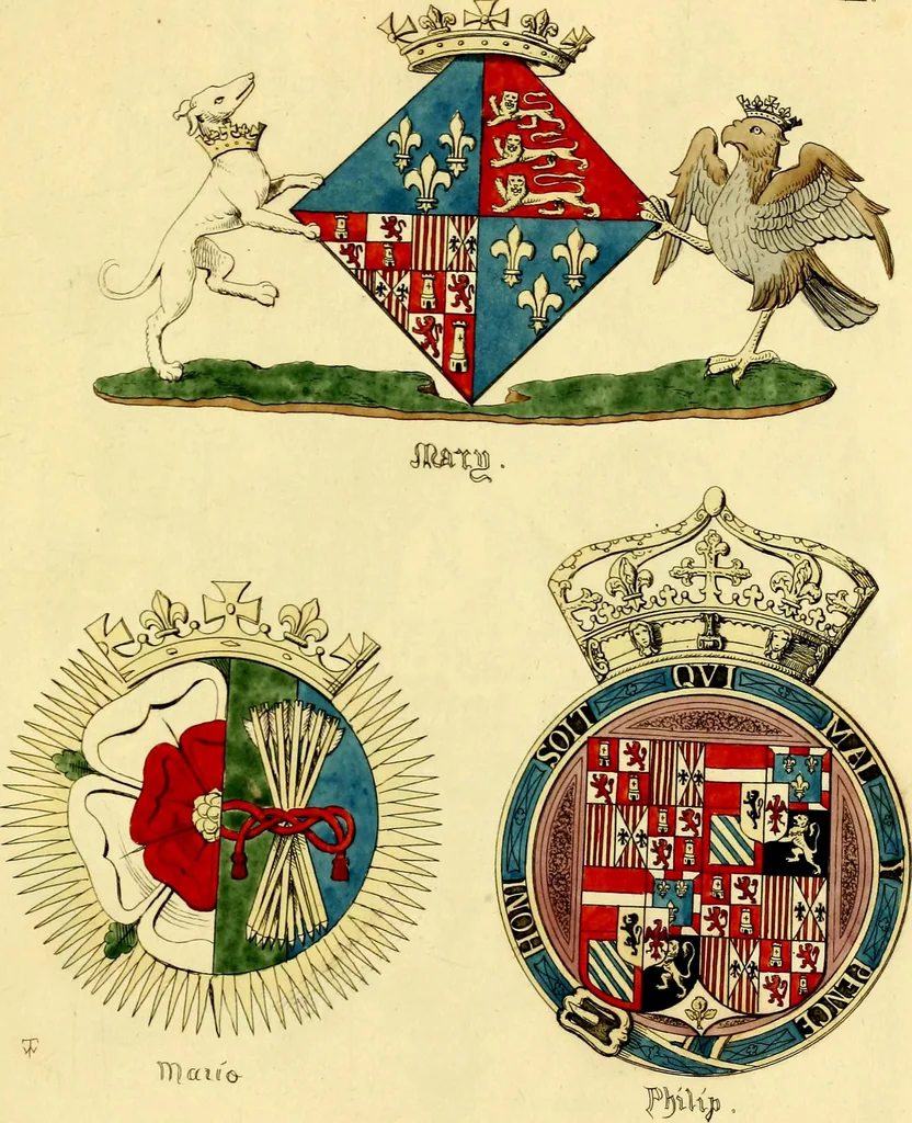 An illustration from Regal heraldry; the armorial insignia of the Kings and Queens of England, from coeval authorities, 1821, leaf 140