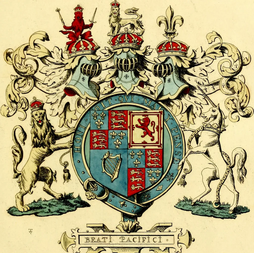 An illustration from Regal heraldry; the armorial insignia of the Kings and Queens of England, from coeval authorities, 1821, leaf 158
