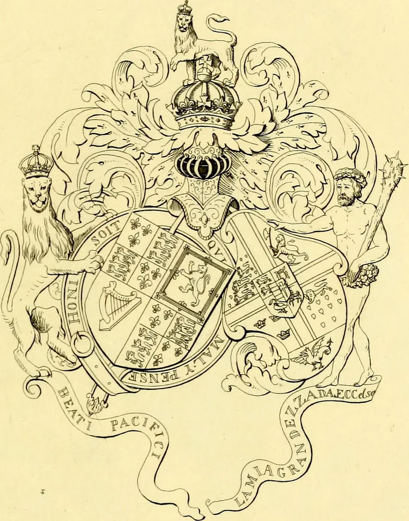 An illustration from Regal heraldry; the armorial insignia of the Kings and Queens of England, from coeval authorities, 1821, leaf 160